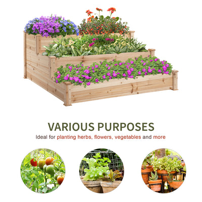 Outsunny 470L Raised Garden Bed, 3-Tier Planter Kit, Elevated Wooden Planters for Garden, Yard & Patio, 124 x 124 x 56 cm 