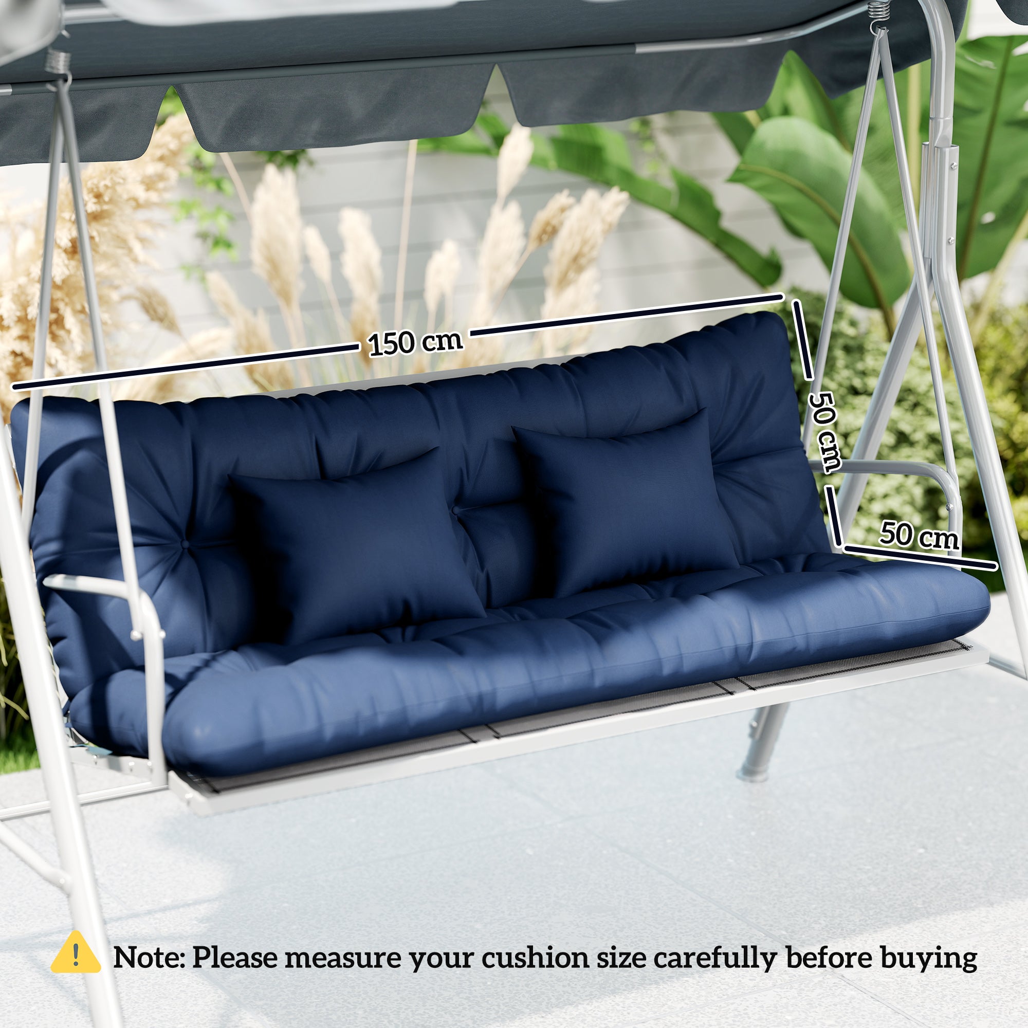 Outsunny Outdoor Seat Cushions Back Cushion with 2 Pillows, Water Repellent Seat Pads for 3-Seater Chair, Dark Blue 