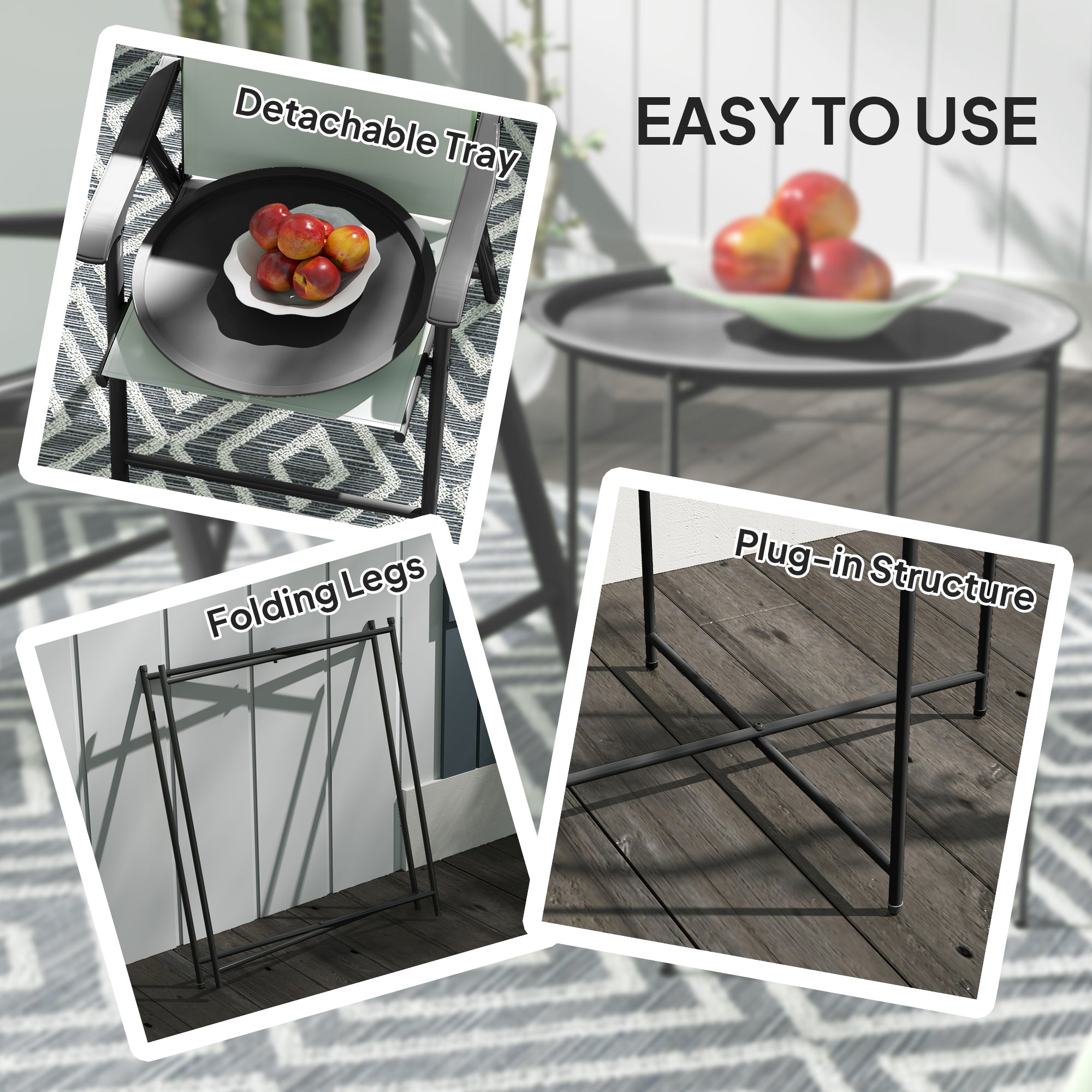 Outsunny Steel Removable Tray Top Garden Table - Black 