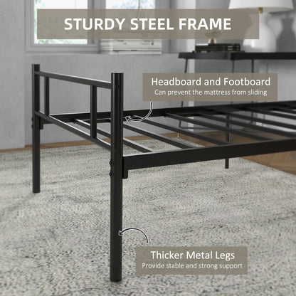 HOMCOM Single Metal Bed Frame Solid Bedstead Base with Headboard and Footboard, Metal Slat Support and Underbed Storage Space, Bedroom Furniture, Black 