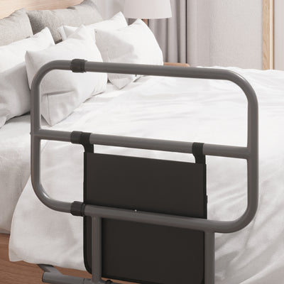 HOMCOM Folding Bed Rail for Elderly Adults, Bed Assist Rail with Storage Pocket for Disabled, Pregnant, Black 