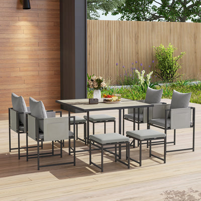Outsunny Nine-Piece Steel Frame Garden Dining Set - Grey 