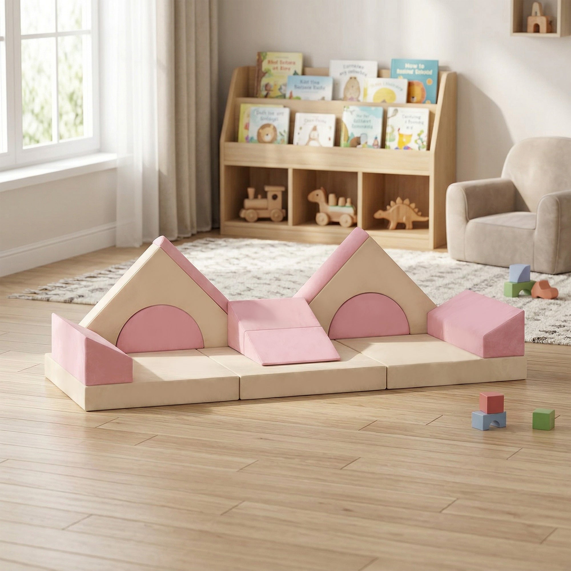 AIYAPLAY Kids Play Sofa, 12 Pieces Foam Modular Soft Play Set for Playroom, Children Convertible Sofa for Boys and Girls, Pink 