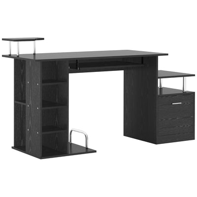 HOMCOM Computer Desk PC Workstation with Drawer Shelves CPU Storage Rack Home Office Furniture 152 x 60 x 88cm (BLACK) 