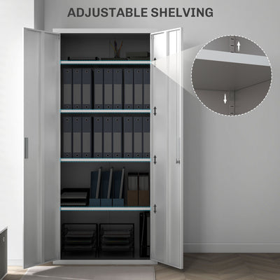 HOMCOM Five Shelf Lockable Steel Office Cabinet - White 