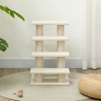 PawHut Dog Steps for Bed 4 Step Pet Stairs for Sofa Dog Cat Climb Ladder 63x43x60 cm Cream 