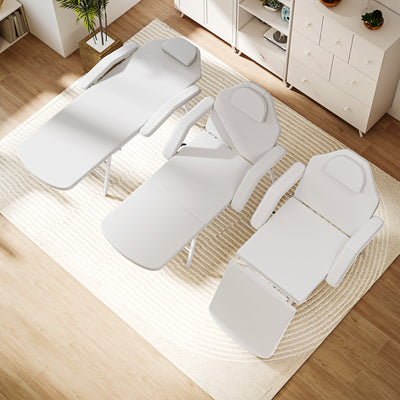 HOMCOM Portable Massage Table, 3 Section Adjustable Beauty Bed, Foldable Massage Bed with Face Hole, Recliner Chair with Removable Headrest and Armrests for Spa, Lash, Tattoo, White 