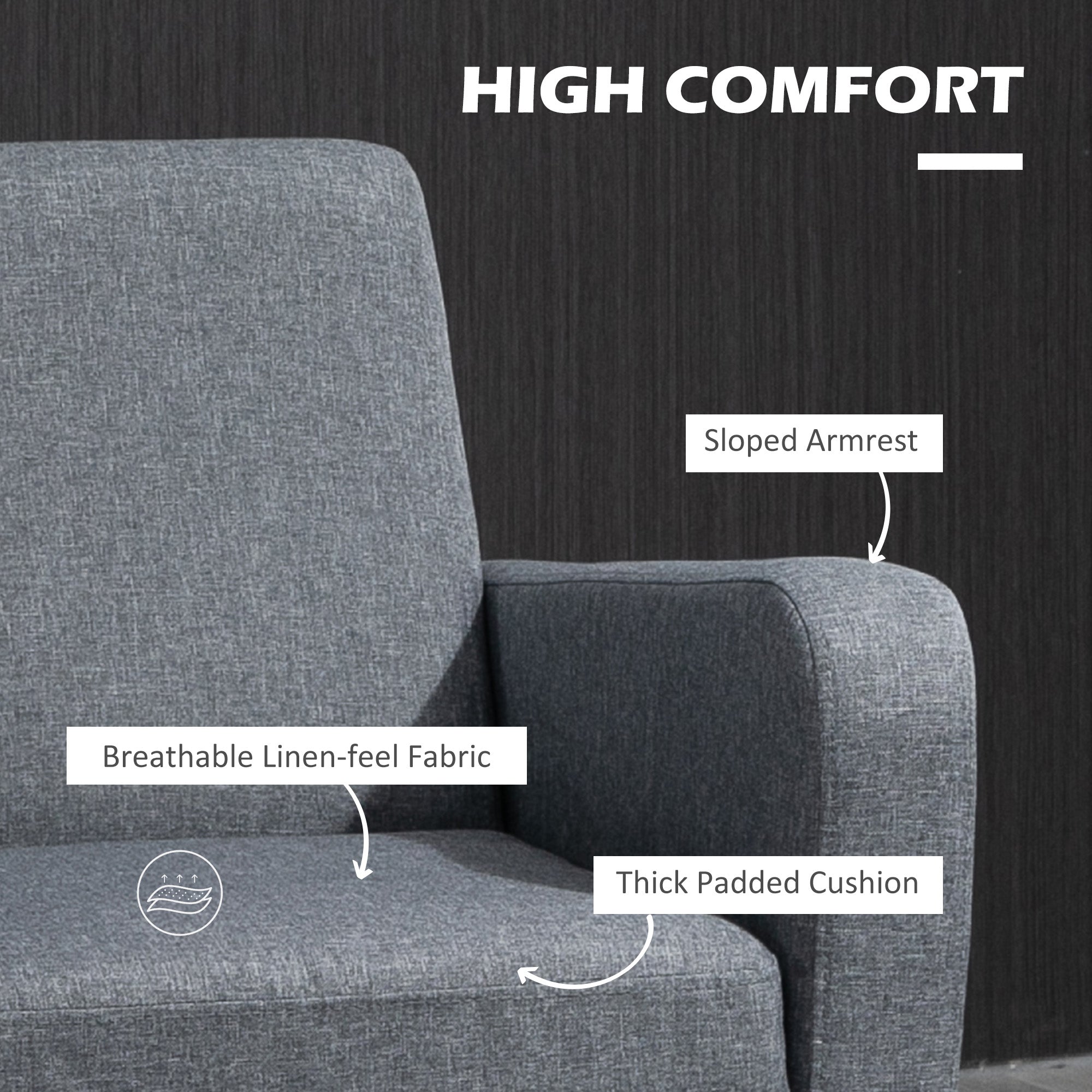 HOMCOM 2 Pieces Modern Armchairs with Rubber Wood Legs, Upholstered Accent Chairs, Single Sofa for Living Room, Bedroom, Grey 