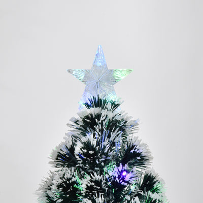 HOMCOM 4ft Artificial Prelit Christmas Tree, Snow Xmas Tree with Colourful LED Lighting Fibre Optics, Green White