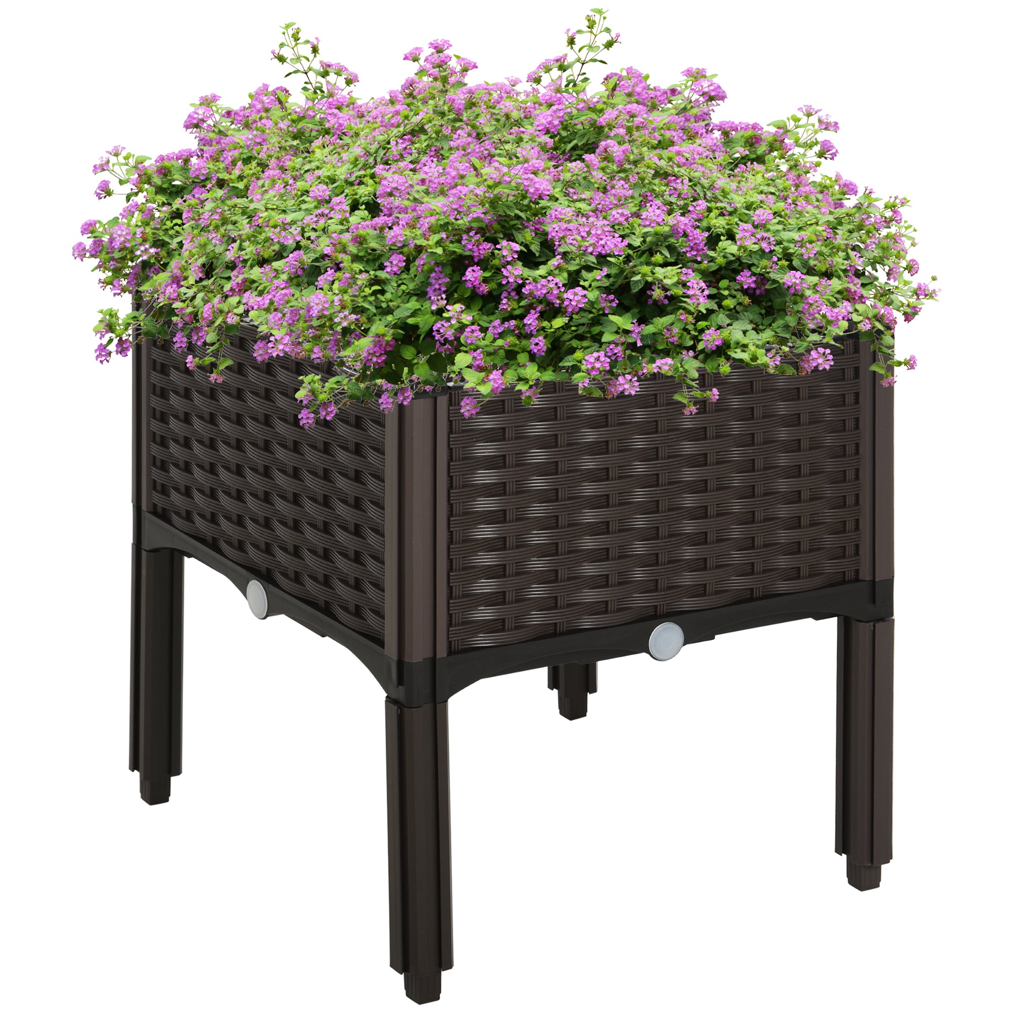 Outsunny Set of 1 26L Garden Raised Bed Elevated Patio Flower Plant Planter Box PP Vegetables Planting Container, Brown 