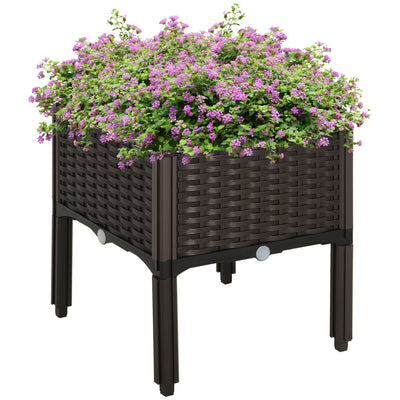 Outsunny Set of 1 26L Garden Raised Bed Elevated Patio Flower Plant Planter Box PP Vegetables Planting Container, Brown 