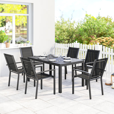 Outsunny Seven-Piece Garden Dining Set, with Plastic Wood-Top Table - Black 