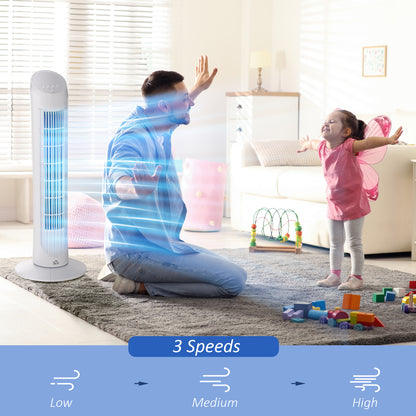 HOMCOM Tower Fan for Bedroom Cooling, 30 Inch Electric 70° Oscillating Fan with 3 Speed Settings, Standing Floor Fan for Home Office Indoor, White 