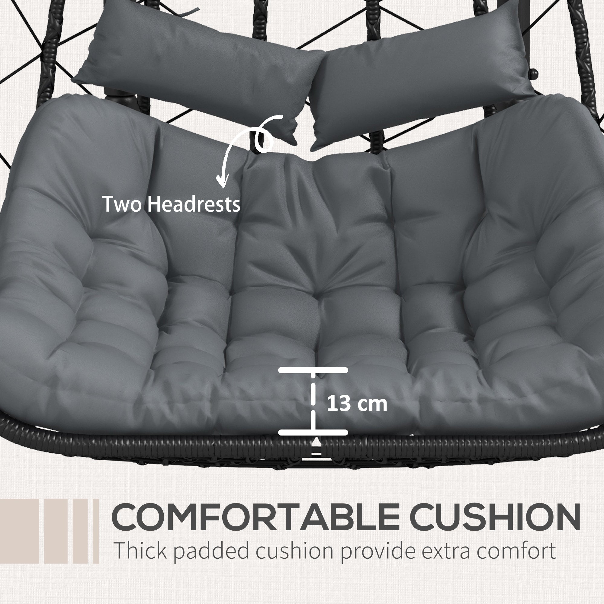 Outsunny Two-Seater Steel Frame Hanging Egg Chair - Black 