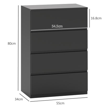 HOMCOM Chest of Drawers, 4-Drawer Storage Cabinets, Modern Dresser, Storage Drawer Unit for Bedroom 