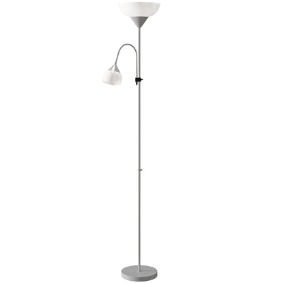 HOMCOM LED Floor Lamp for Living Room, 180cm Tall Standing Lamp, Mother and Child Uplighter with Adjustable Gooseneck, 3000K/4500K/6500K Colour Temperatures, Silver Tone 