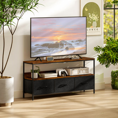 HOMCOM TV Stand Cabinet with 3 Foldable Drawers - Rustic Brown 