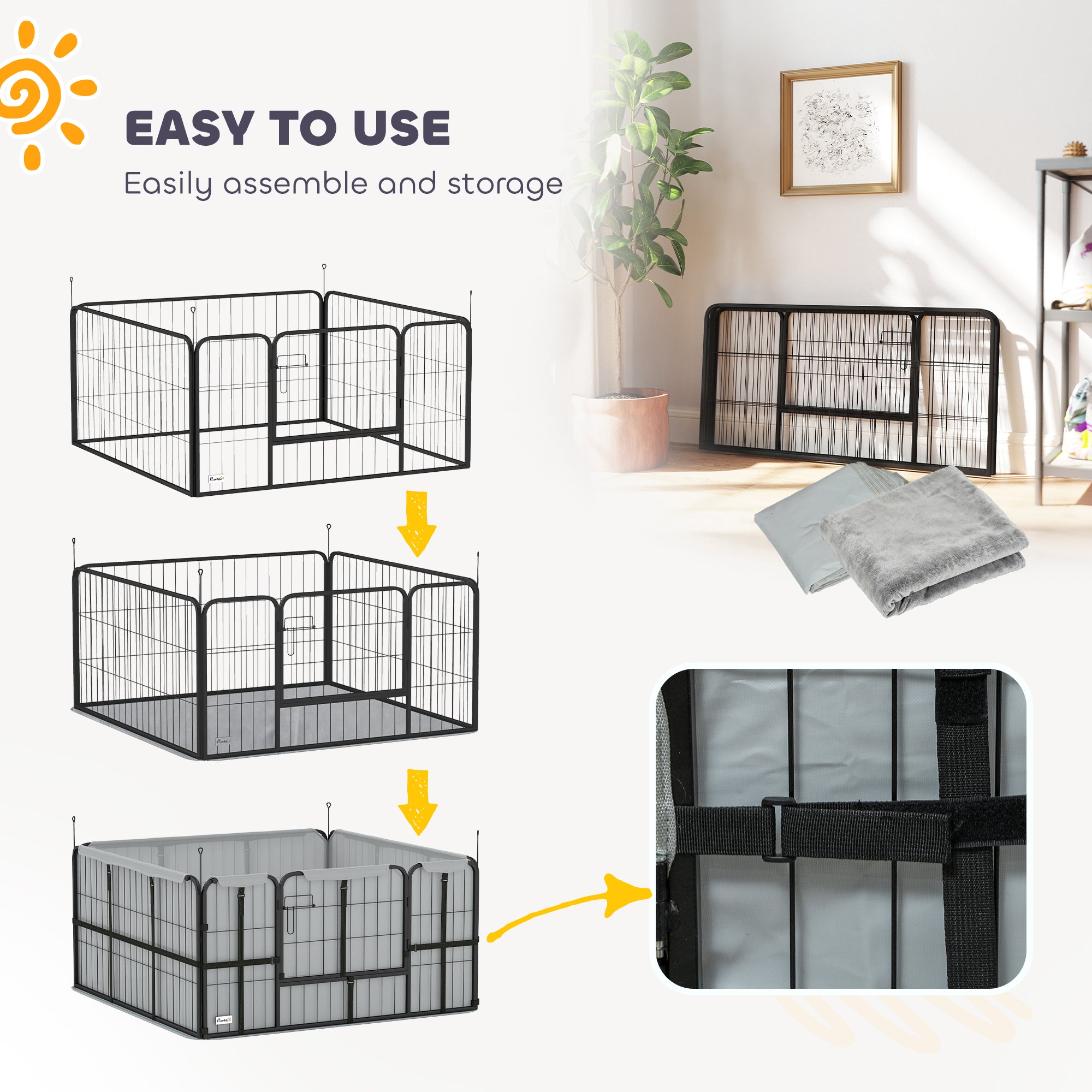 PawHut Steel Dog Whelping Box with Washable Whelping Pad, Wind-Resistant Cloth, for Small, Medium Dogs, 122 x 122 x 60cm 