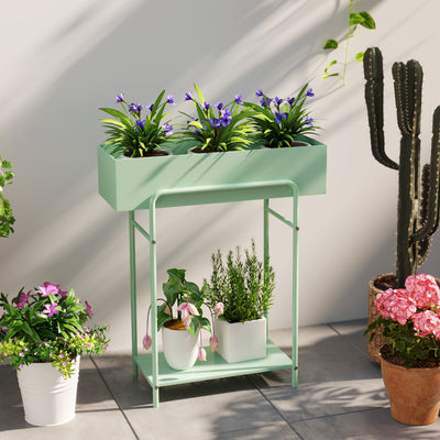 Outsunny 2 Tier Plant Stand, Metal Plant Rack Shelf with Drain Holes, Floor-standing Flower Pot Stand for Indoor Outdoor Garden Patio Balcony Living Room, Green 
