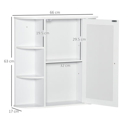 HOMCOM Wall Mounted Bathroom Cabinet with Mirror Single Door Storage Organizer 2-tier Inner Shelves White 