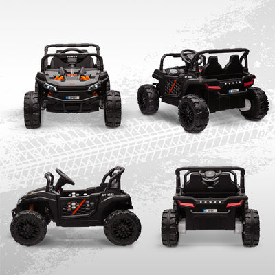 AIYAPLAY 12V Battery Powered Ride on Truck w/ Remote, Four Suspension Wheels, Horn, Lights, Music, USB, for Ages 3-5 Years, Black 