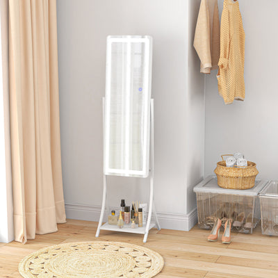 HOMCOM Free Standing Dressing Mirror with LED Lights, Full Length Mirror with 3 Temperature Colours and Storage Shelf 