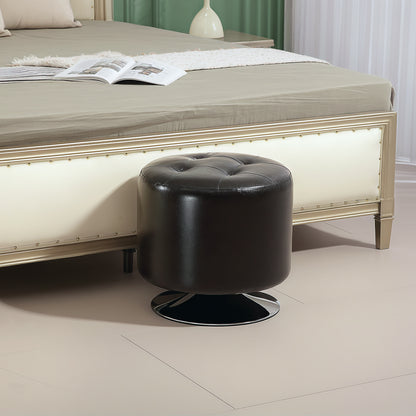HOMCOM 360\'c2\'b0 Swivel Foot Stool Round PU Footstool with Thick Sponge Padding and Solid Steel Base, Brown