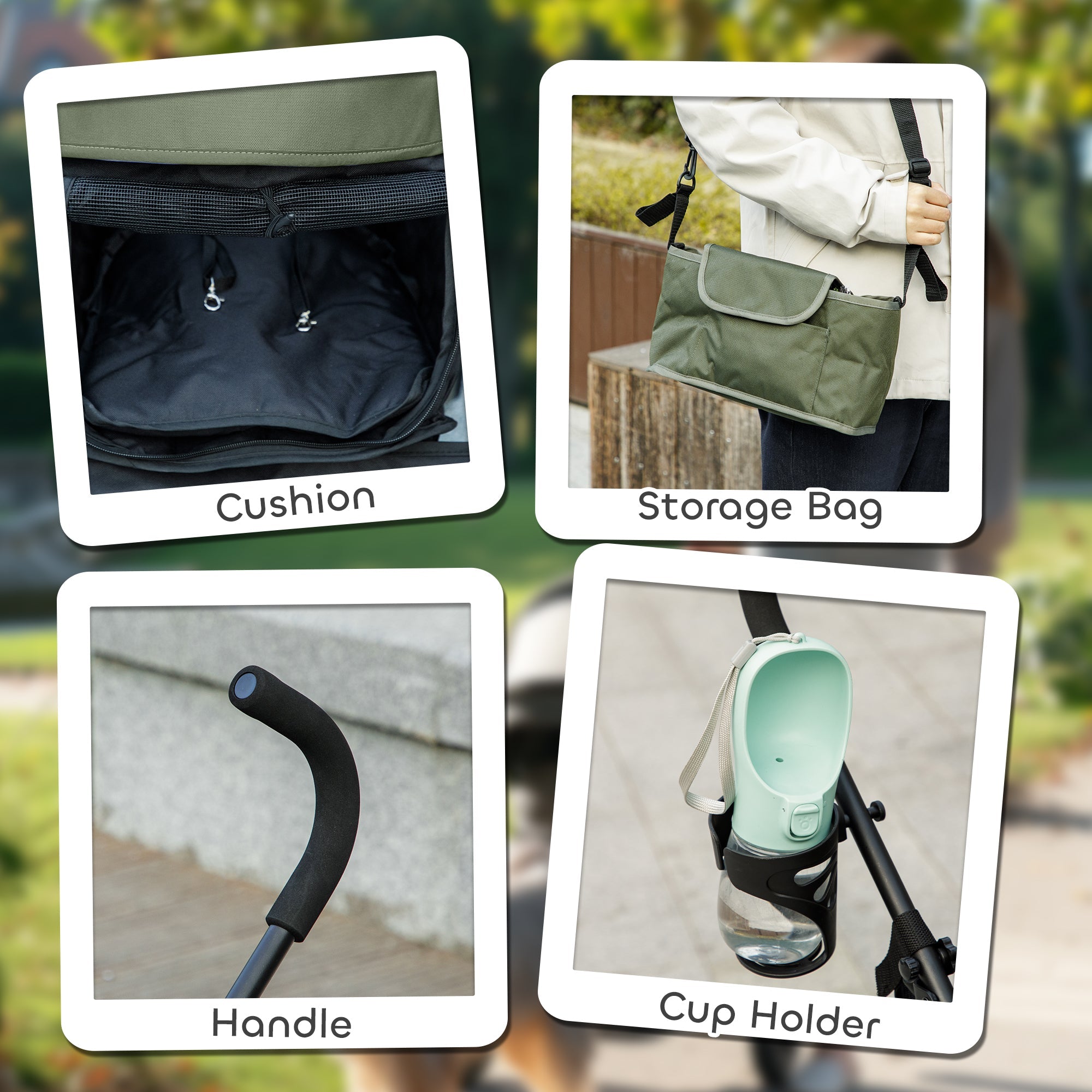 PawHut Umbrella Structure Dog Stroller, Lightweight & Portable Dog Pram w/ Shoulder Strap, Storage Bag & Cup Holder, Dark Green 