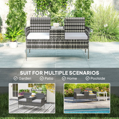 Outsunny Two-Seat Rattan Chair, with Middle Table - Charcoal Grey 