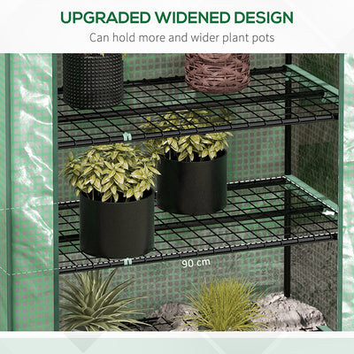 Outsunny 5 Tier Widened Mini Greenhouse with Reinforced PE Cover, Portable Indoor Outdoor Green House with Roll-up Door and Wire Shelves, 193H x 90W x 49Dcm, Green 
