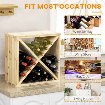 HOMCOM Set of 2 Wooden Wine Rack, X-Shaped Square Tabletop Storage Holder for 24 Bottle, Natural Wood 