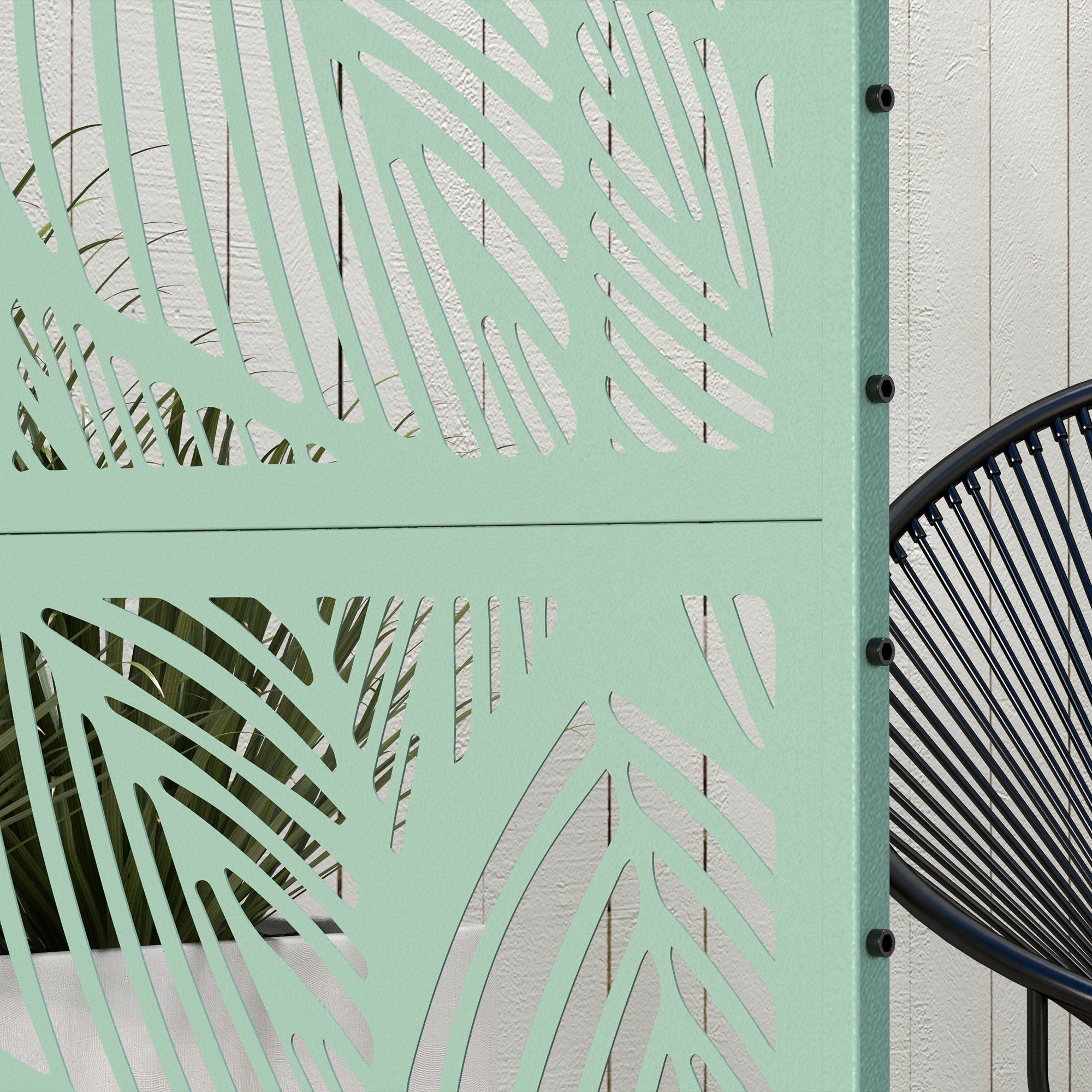 Outsunny Metal Decorative Privacy Screen Outdoor Divider, Green Leaf 
