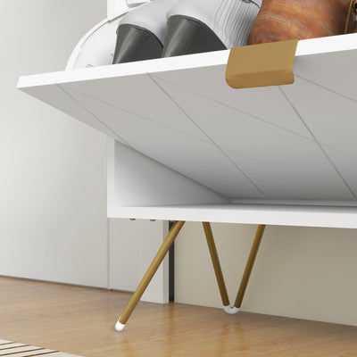 HOMCOM Two Flip Drawer Narrow Shoe Cabinet - White 