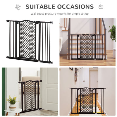 PawHut 74-105cm Pet Safety Gate Stair Barrier, with Auto Close, Double Locking - Black 