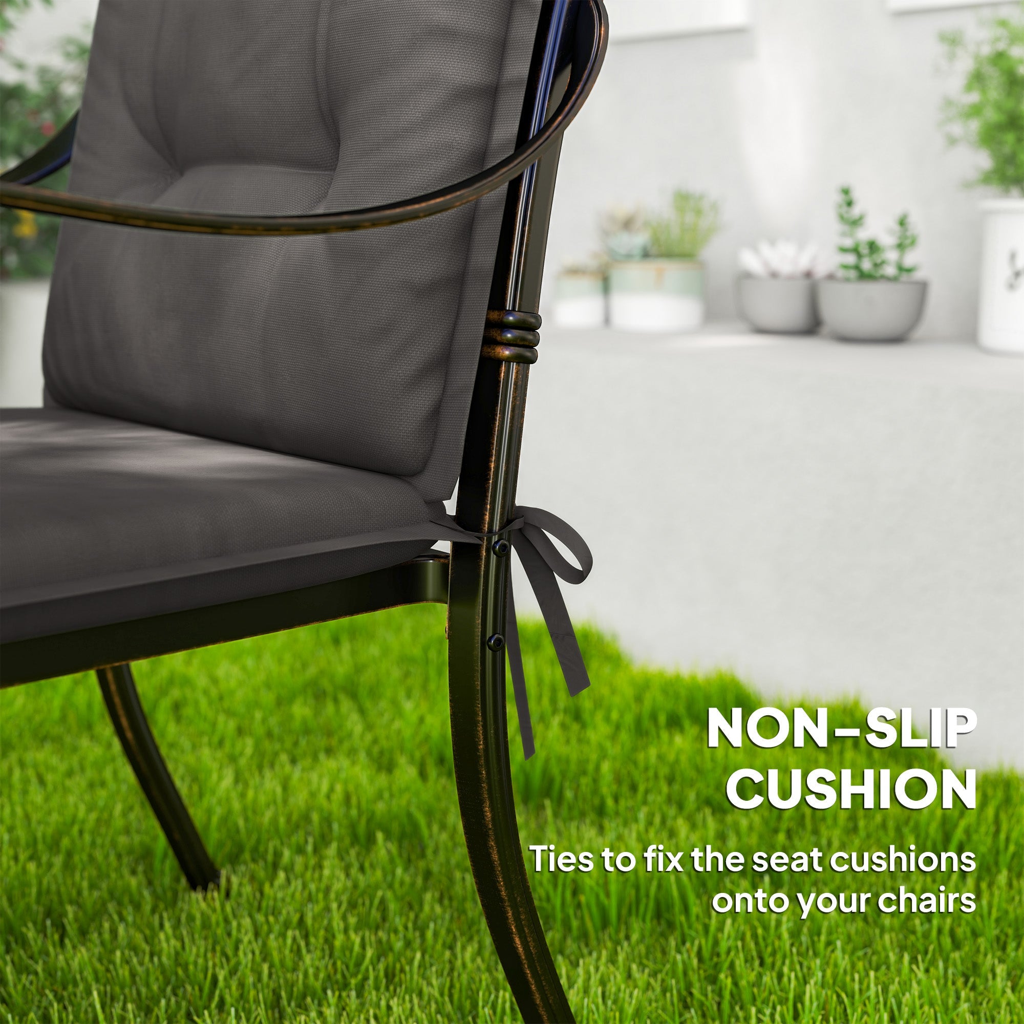 Outsunny Set of Four Padded Garden Seat Cushions - Charcoal Grey 