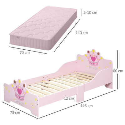 HOMCOM Kids Toddler Bed Princess Crown Theme Safety Side Rails Slats Home Bedroom Furniture Boys Girls 3-6 Yrs Pink 143 x 73 x 60 cm 