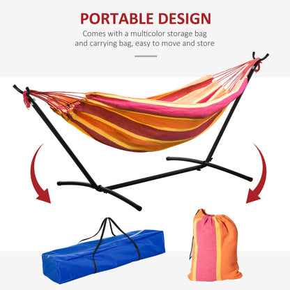 Outsunny 298 x 117cm Hammock with Stand Camping Hammock with Portable Carrying Bag, Adjustable Height, 120kg Load Capacity, Red Stripe 