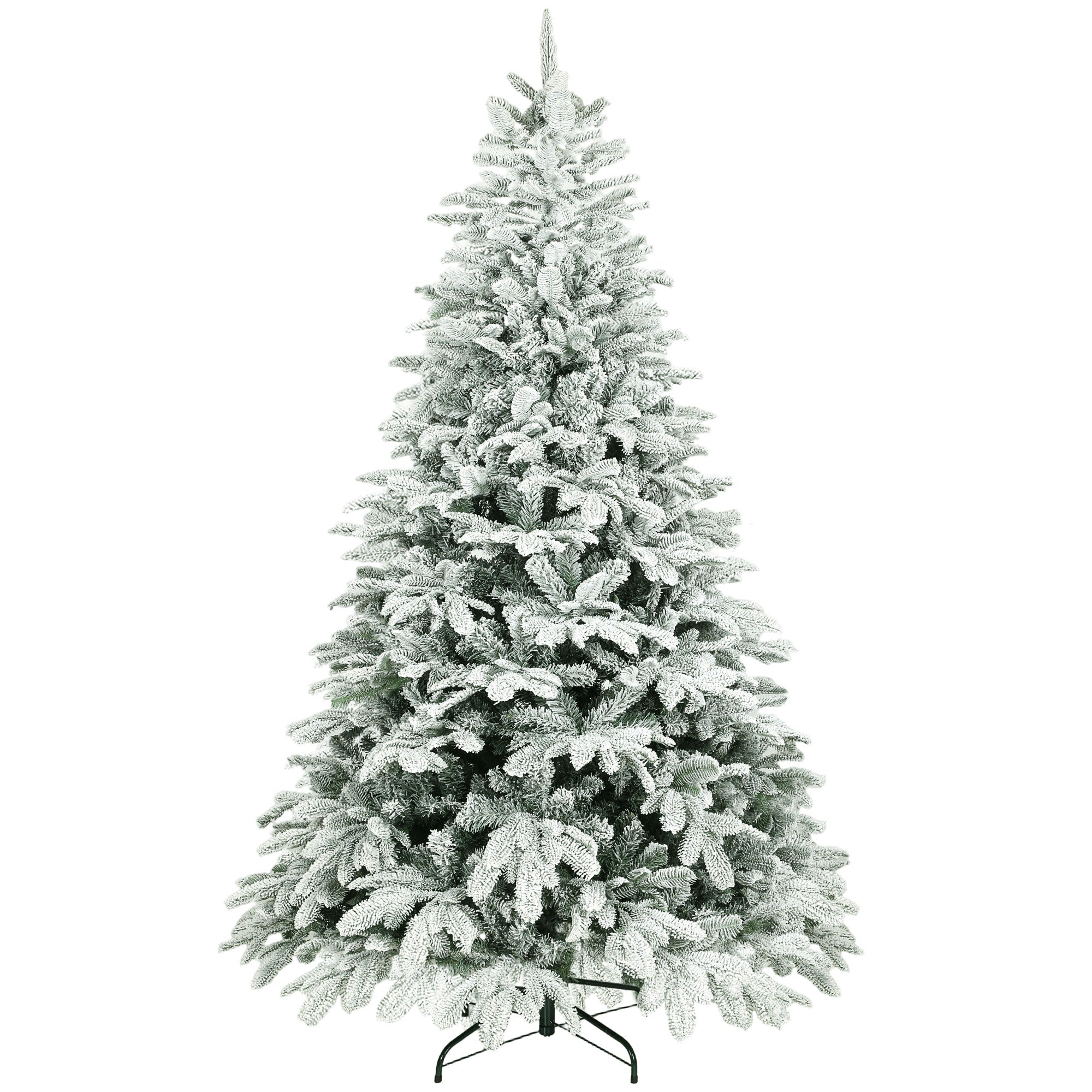 HOMCOM 7 ft Artificial Flocked Christmas Tree with 1867 Branches, Hinged Xmas Tree with Foldable Metal Stand, Easy Assembly for Home Office Decor