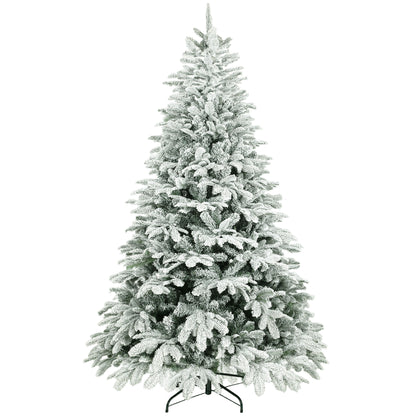 HOMCOM 7 ft Artificial Flocked Christmas Tree with 1867 Branches, Hinged Xmas Tree with Foldable Metal Stand, Easy Assembly for Home Office Decor