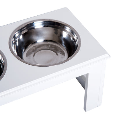 PawHut Raised Dog Feeding Bowls with Stand, Stainless Steel for Medium Dog, 58L x 31W x 25H cm - White 
