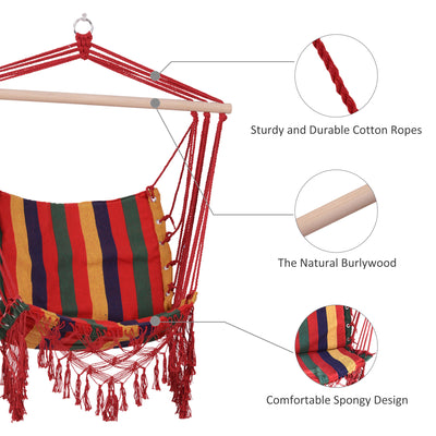 Outsunny Hammock Chair Swing Colourful Striped Tree Hanging Seat Porch Indoor Outdoor Fabric Garden Furniture 
