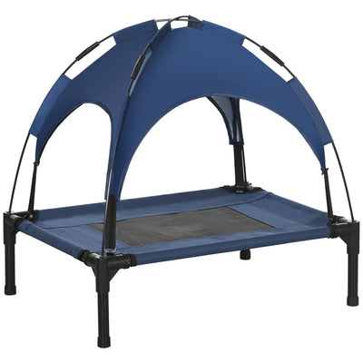 PawHut Raised Dog Bed Waterproof Elevated Pet Cot with Breathable Mesh UV Protection Canopy Blue, for Small Dogs, 61 x 46 x 62cm 
