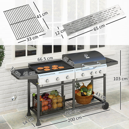 Outsunny Deluxe Duo Gas BBQ, with Grill, Plancha and Side Burner - Black 