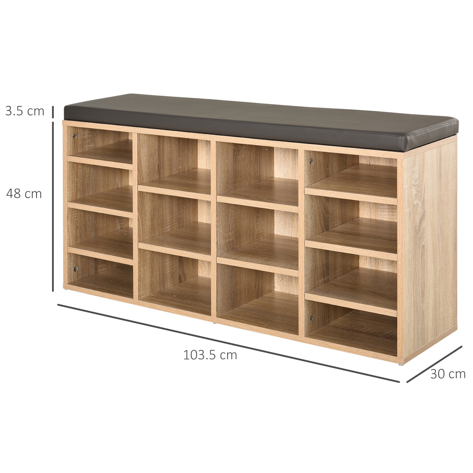 HOMCOM Multi-Storage Shoe Rack w/ 14 Compartments Cushion Moving Shelves Solid Frame Foot Pads Home Office Tidy Organisation Boots Trainers Brown 