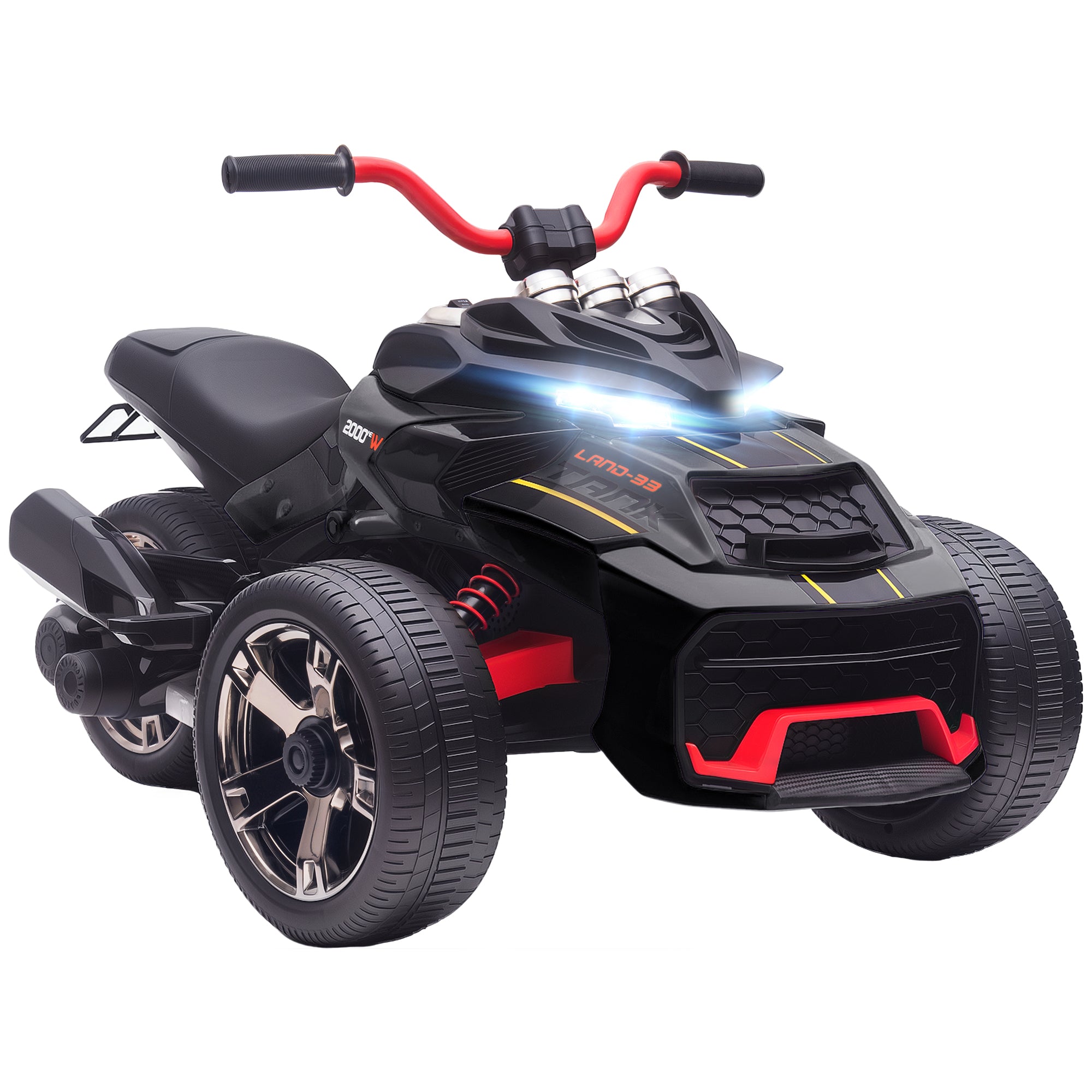 AIYAPLAY 12V Kids Electric Ride On Car with 3 Wheeler, MP3 Player, Horn, 2 Speeds, LED Lights for Boys & Girls Ages 3-8, Black 