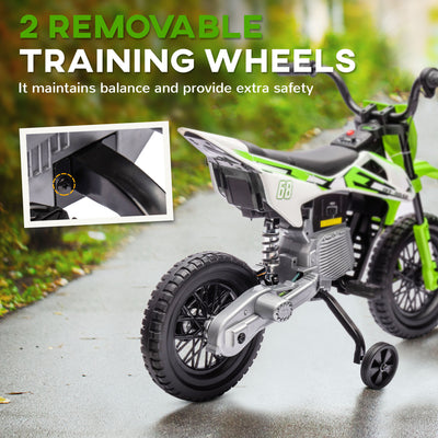 AIYAPLAY 12V Kids Electric Motorbike, Kids Electric Ride on motorcycle w/ Twist Grip Throttle, Training Wheels, Green 
