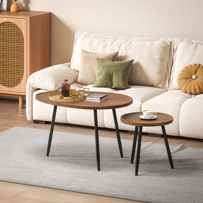 HOMCOM Nesting Coffee Table Set of 2, 80cm Modern Stacking End Side Table with Metal Legs for Living Room Bedroom Office, Chestnut Wood Effect 