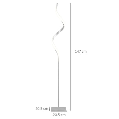 HOMCOM Dimmable Floor Lamp for Living Room, Modern Spiral Standing Lamp with 3 Adjustable Brightness and Square Base, Silver 