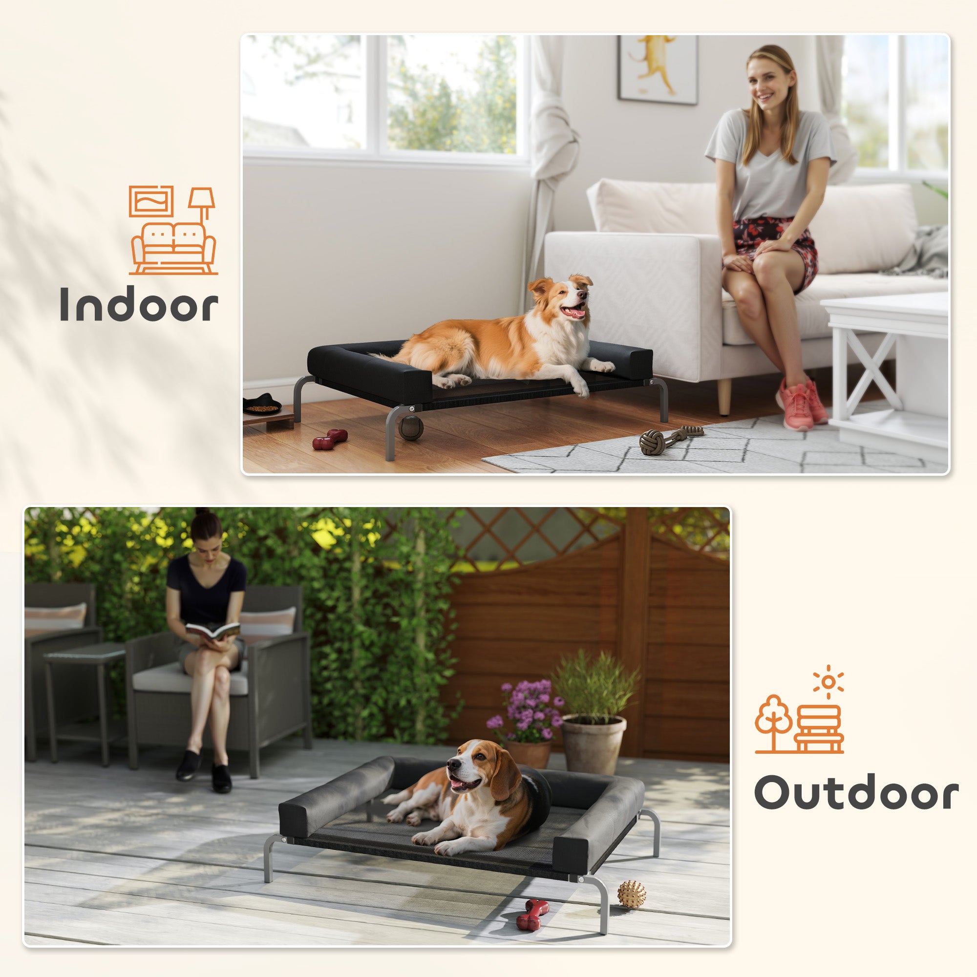 PawHut Elevated Dog Bed with Removable Bolsters, Raised Dog Bed for Medium Breeds, Portable Indoor & Outdoor Pet Cots, Black 