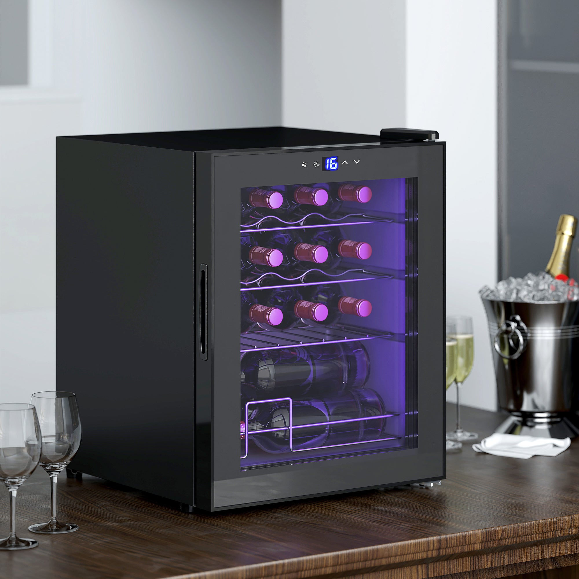 HOMCOM 42L 16-Bottle Wine Cooler Fridge - Black 